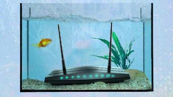 Imagine depicting a wifi router at the bottom of a fish tank